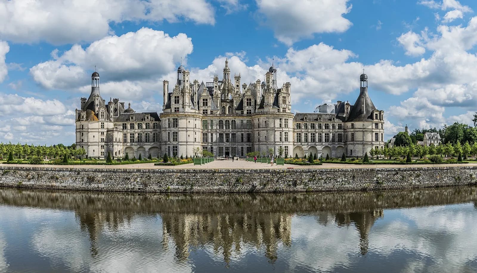 Château de Chambord reflected in the water in the Loire Valley