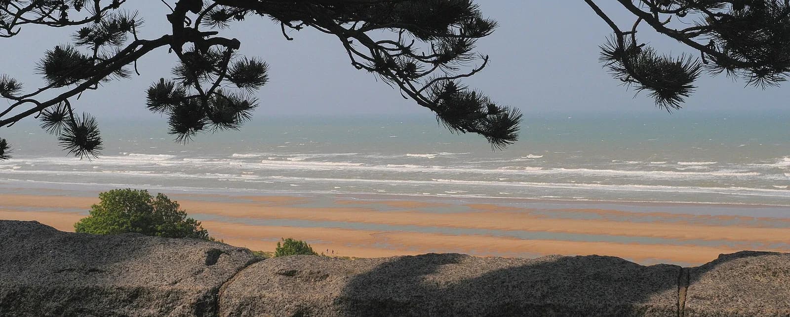 Omaha Beach in Normandy seen from the coastal bluff